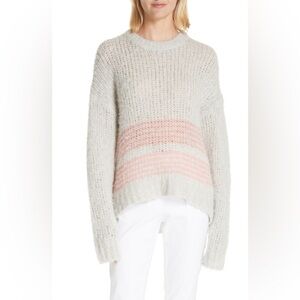 $375 Rag & Bone Iceland Striped Wool Blend Sweater Grey/Pink SZ S